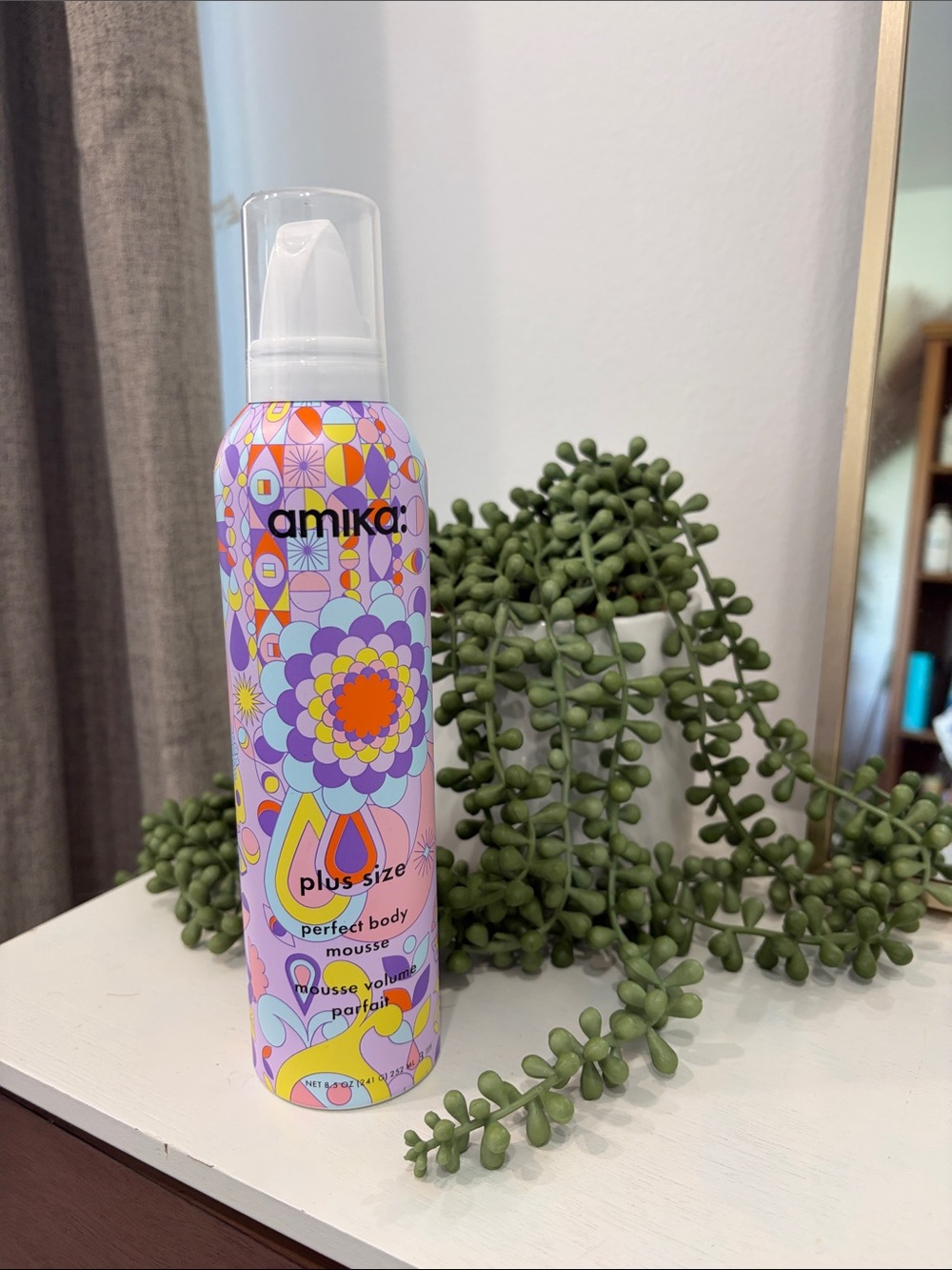 amika Perfect Body Mousse — Lavender & Pink Retro Floral Bottle